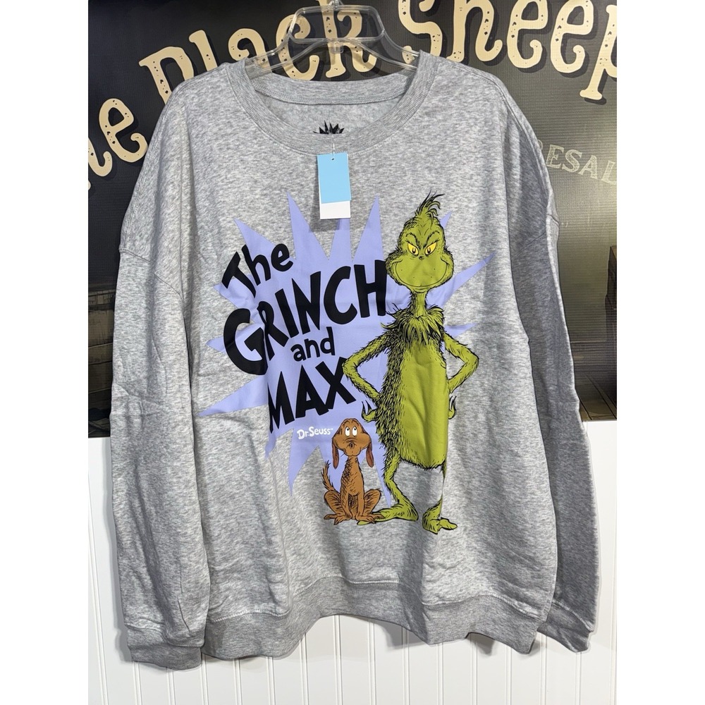 Women The Grinch And Max Pullover Crewneck Sweatshirt New 2X Gray Longsleeve